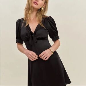 Reformation Avin Silk Dress Black